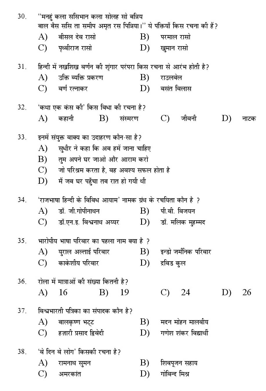 Kerala SET Hindi Exam 2016 Question Code 16613 A 4