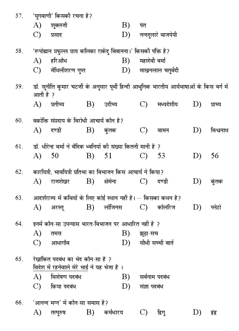 Kerala SET Hindi Exam 2016 Question Code 16613 A 7