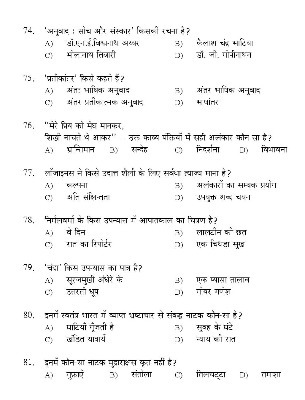 Kerala SET Hindi Exam 2017 Question Code 17813 A 10