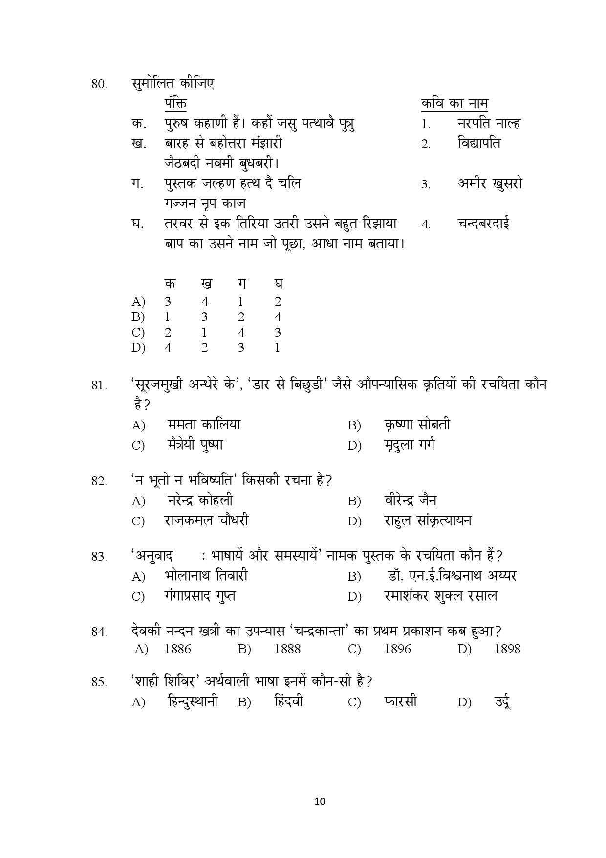 Kerala SET Hindi Exam Question Paper February 2018 10