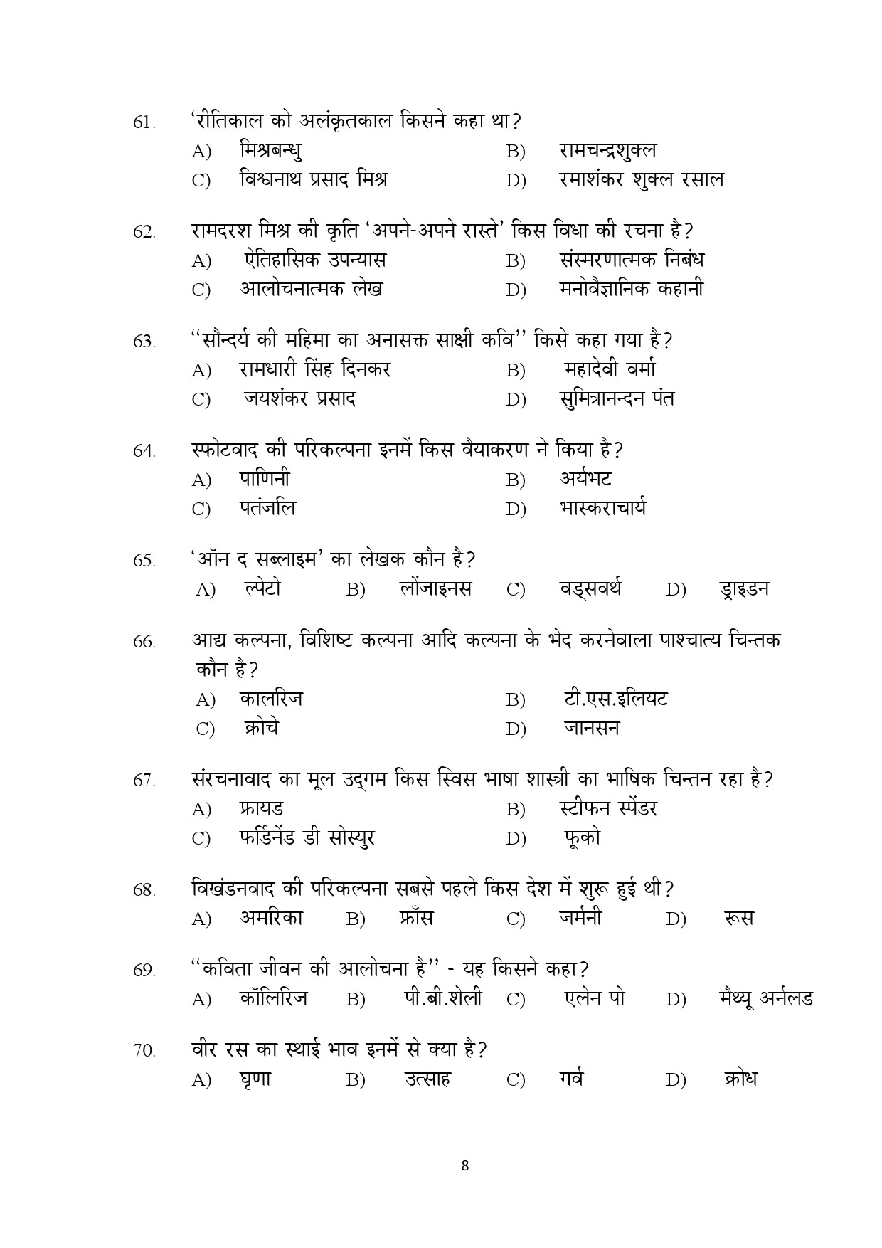 Kerala SET Hindi Exam Question Paper February 2018 8