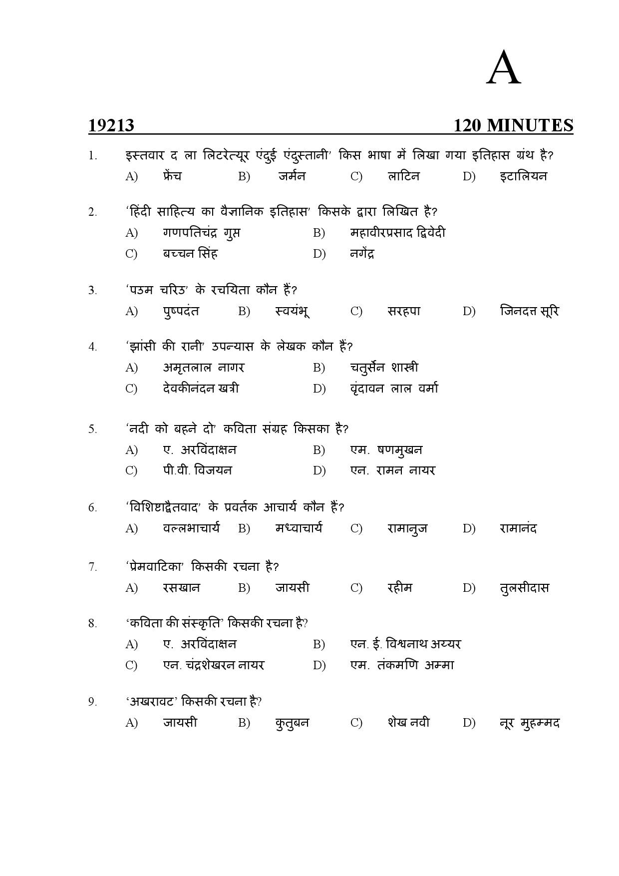 Kerala SET Hindi Exam Question Paper February 2019 1