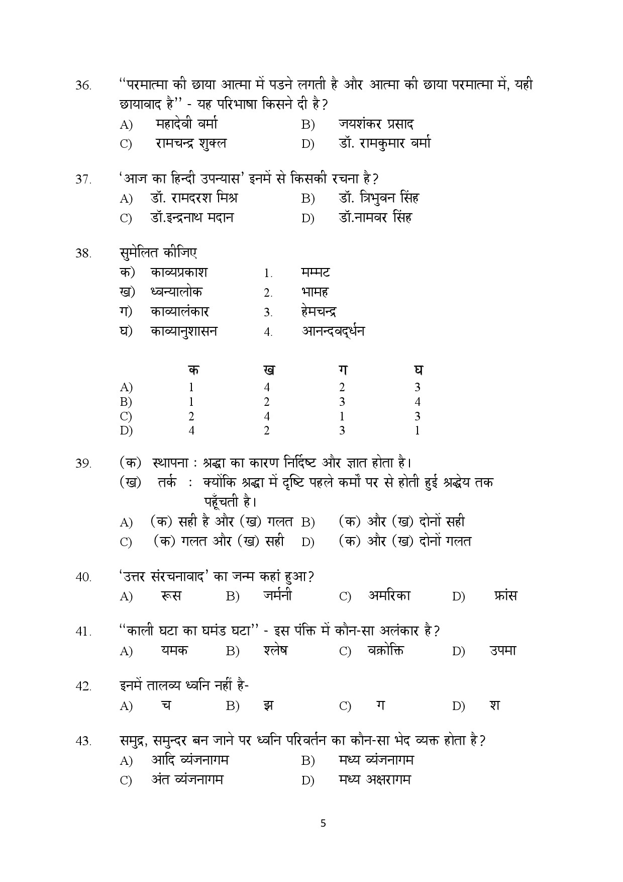 Kerala SET Hindi Exam Question Paper February 2020 5