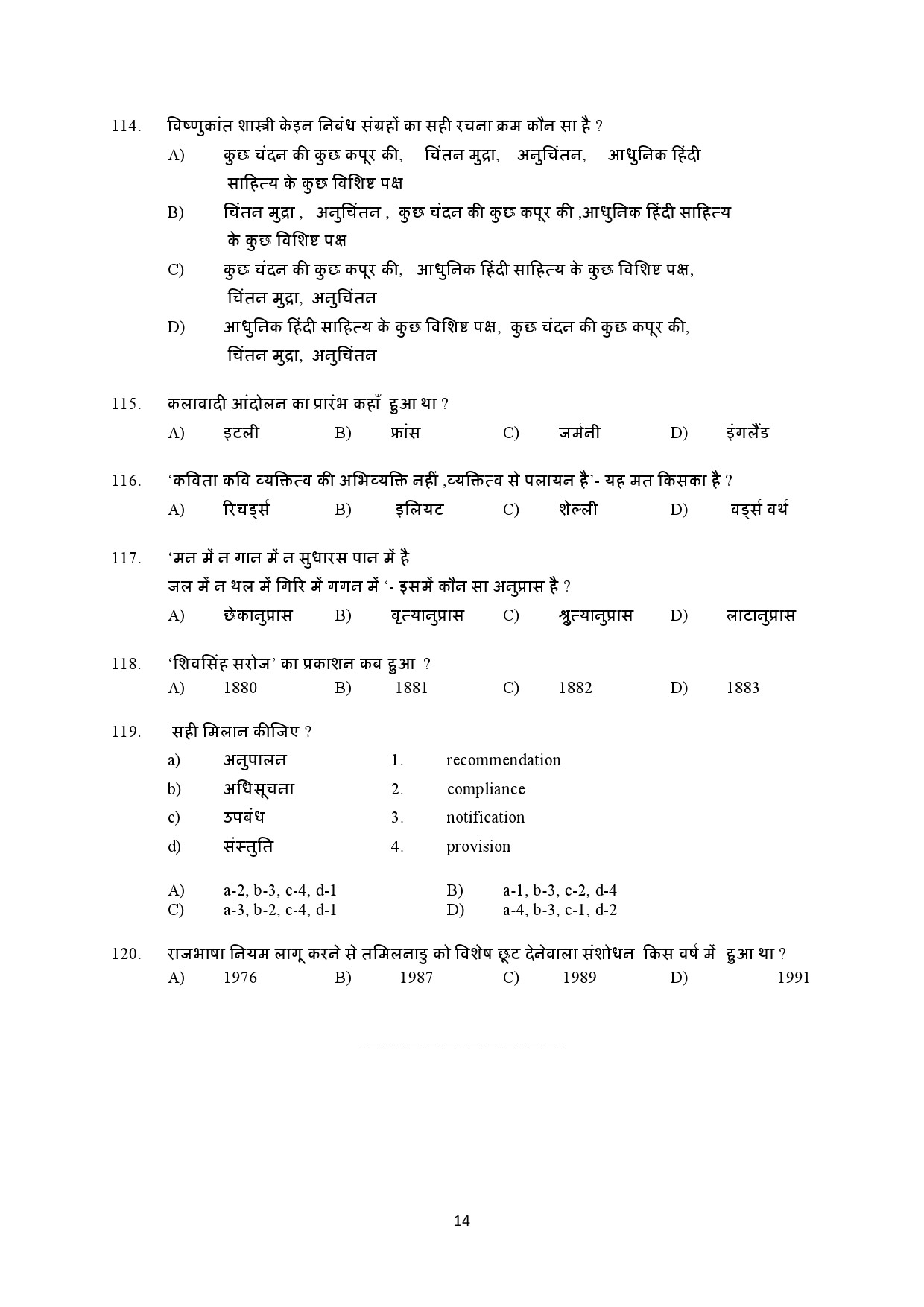 Kerala SET Hindi Exam Question Paper January 2022 14