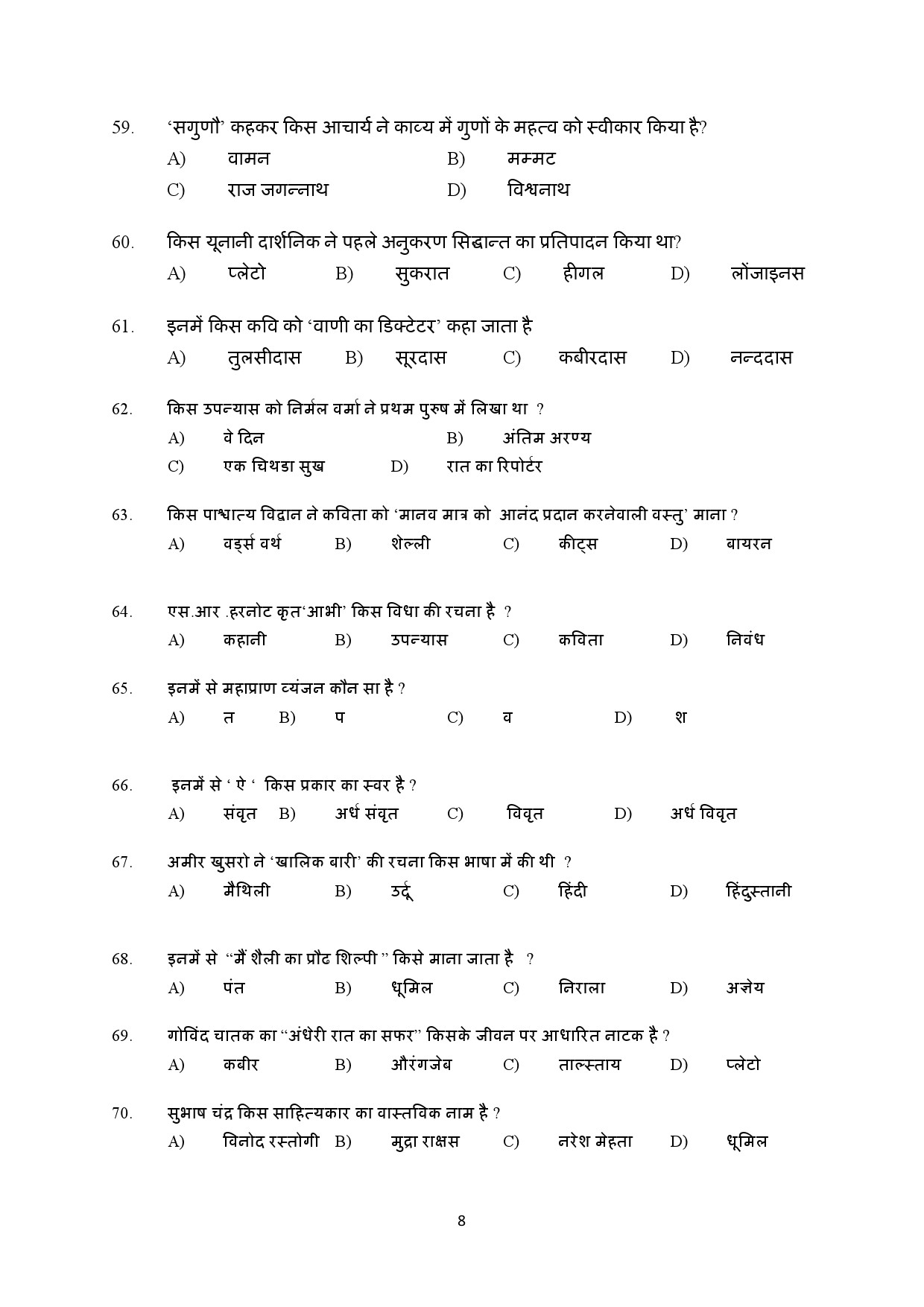 Kerala SET Hindi Exam Question Paper January 2022 8