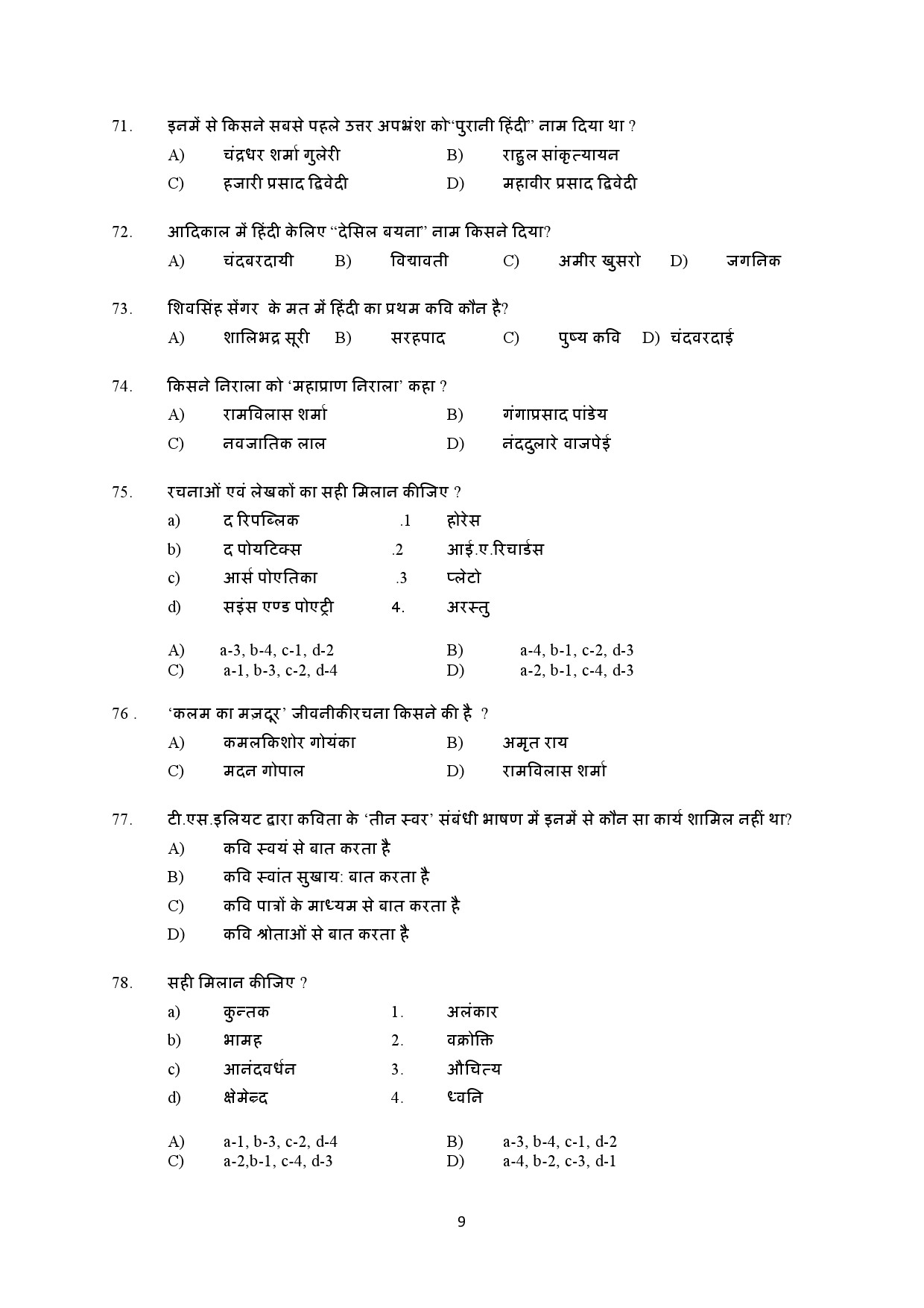 Kerala SET Hindi Exam Question Paper January 2022 9