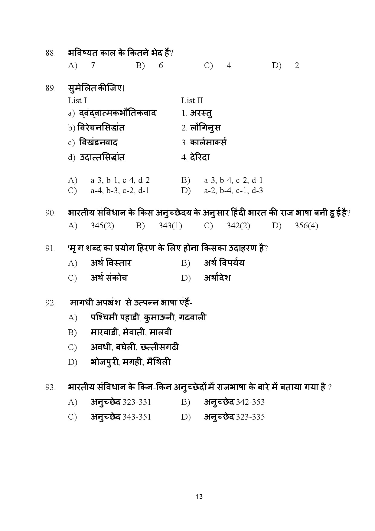 Kerala SET Hindi Exam Question Paper January 2024 13