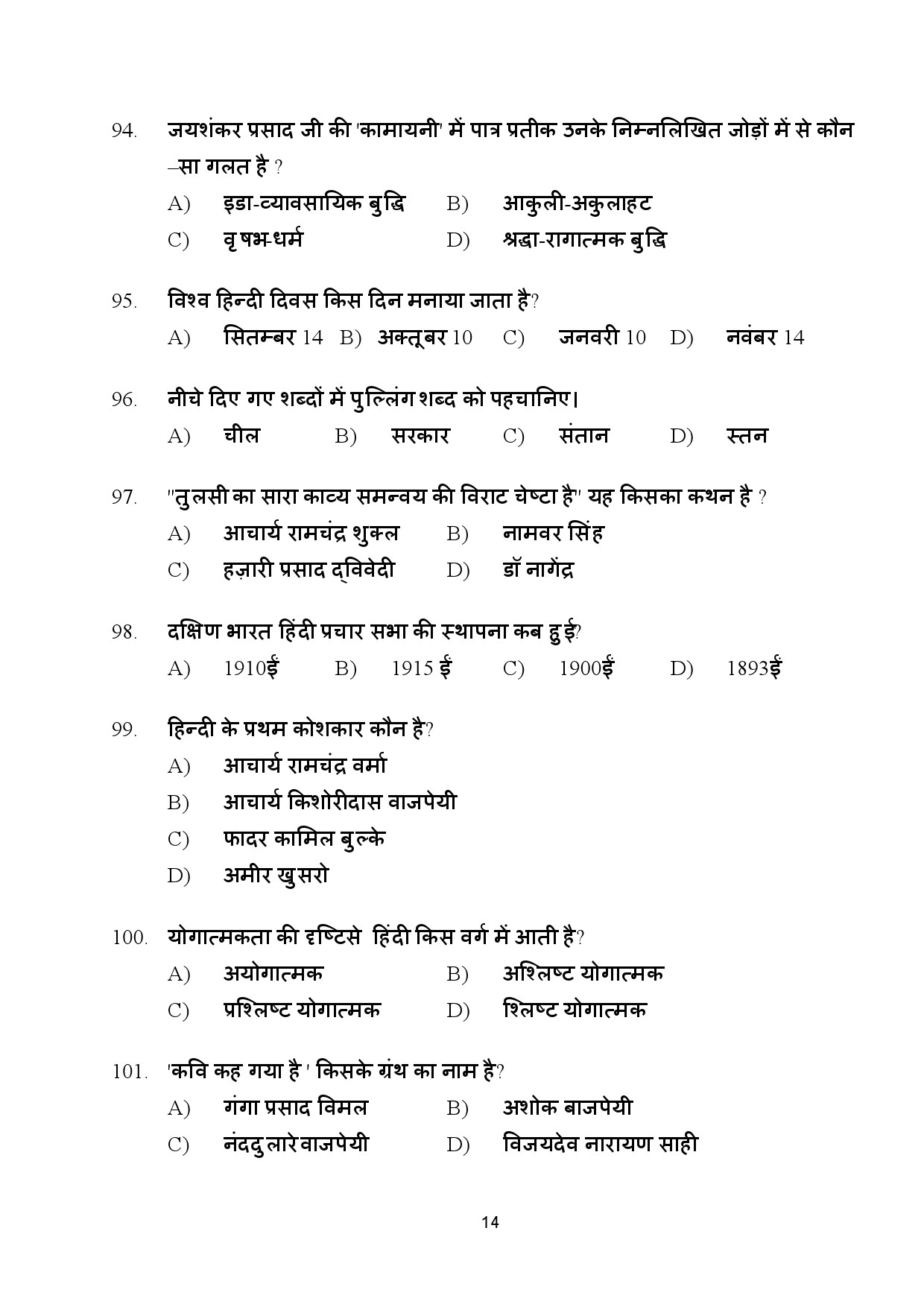 Kerala SET Hindi Exam Question Paper January 2024 14