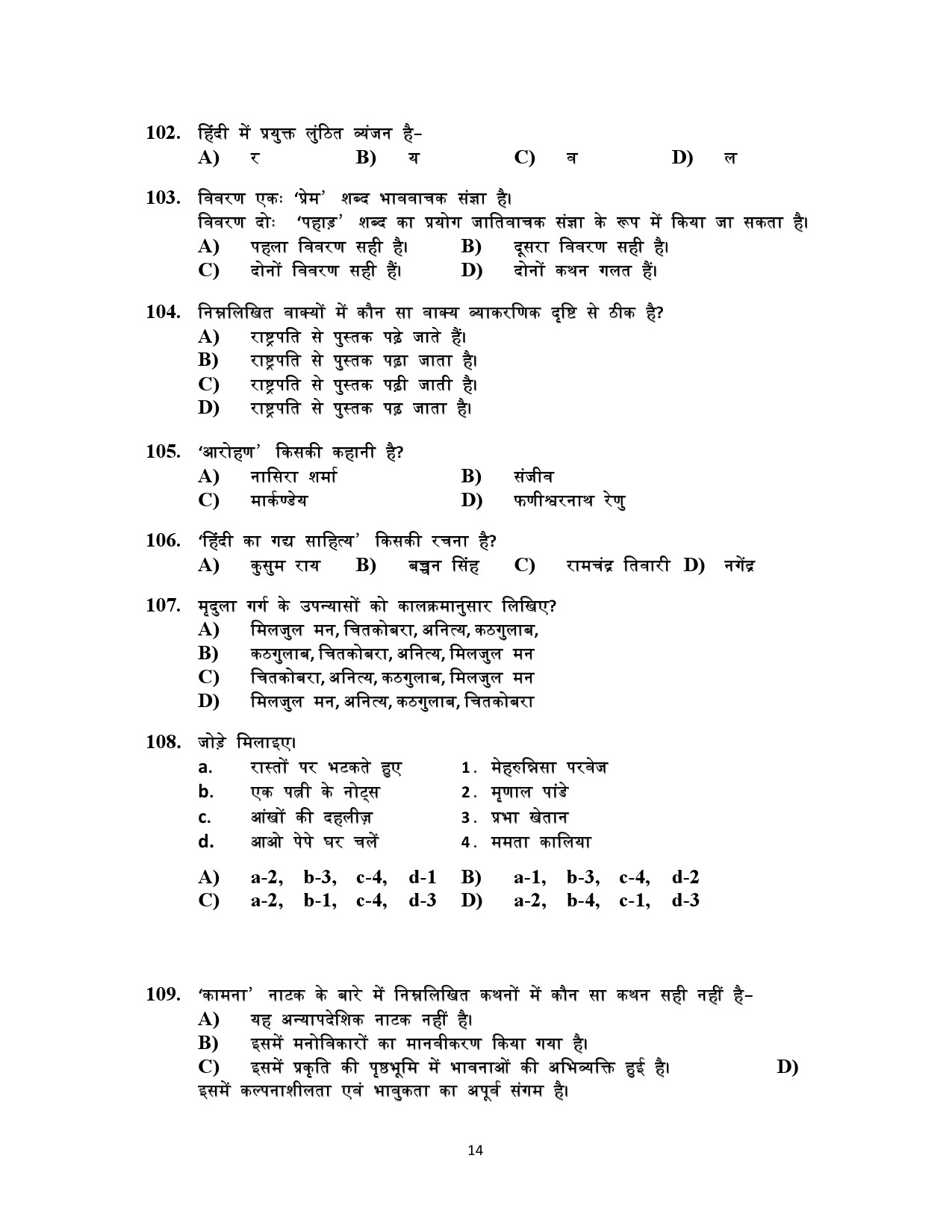 Kerala SET Hindi Exam Question Paper July 2021 14