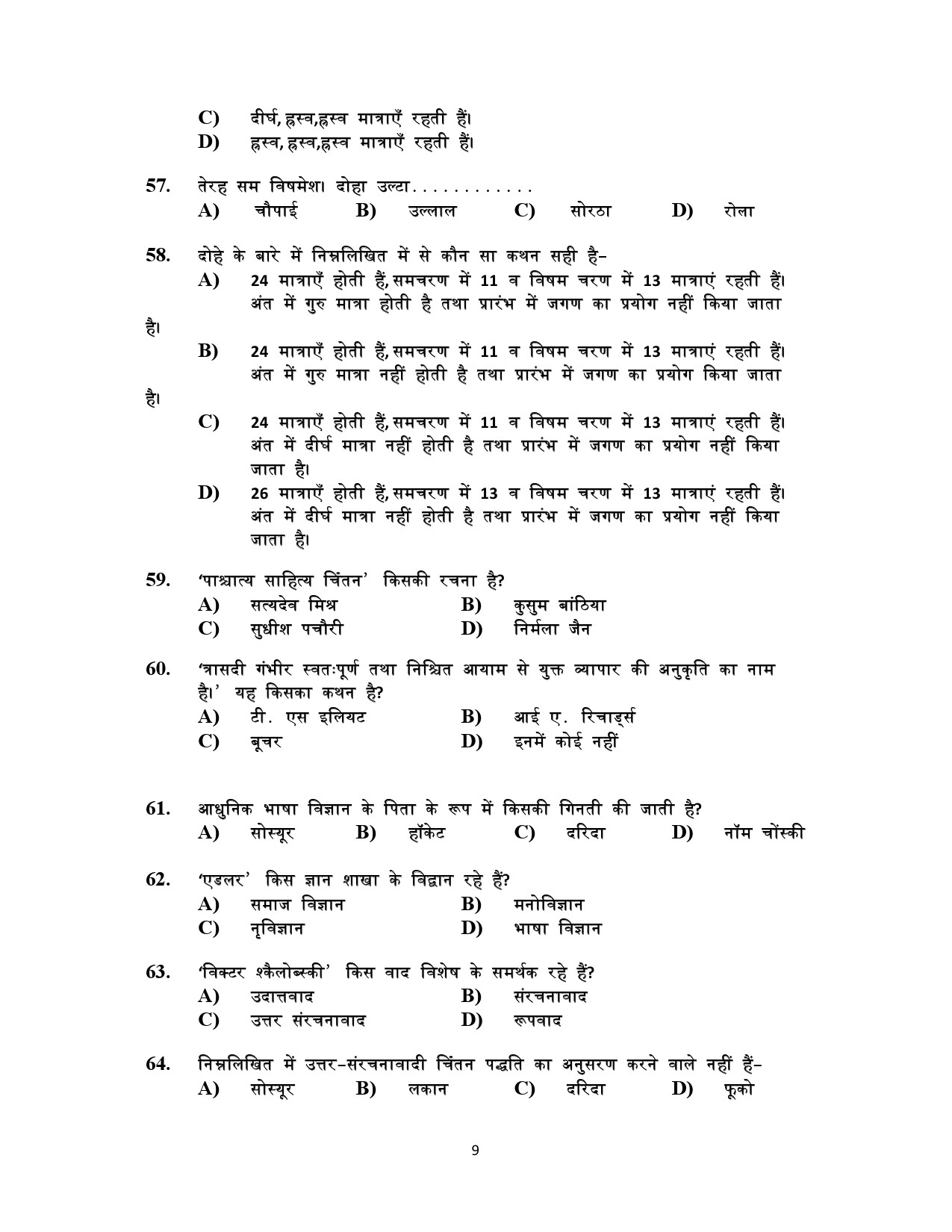 Kerala SET Hindi Exam Question Paper July 2021 9