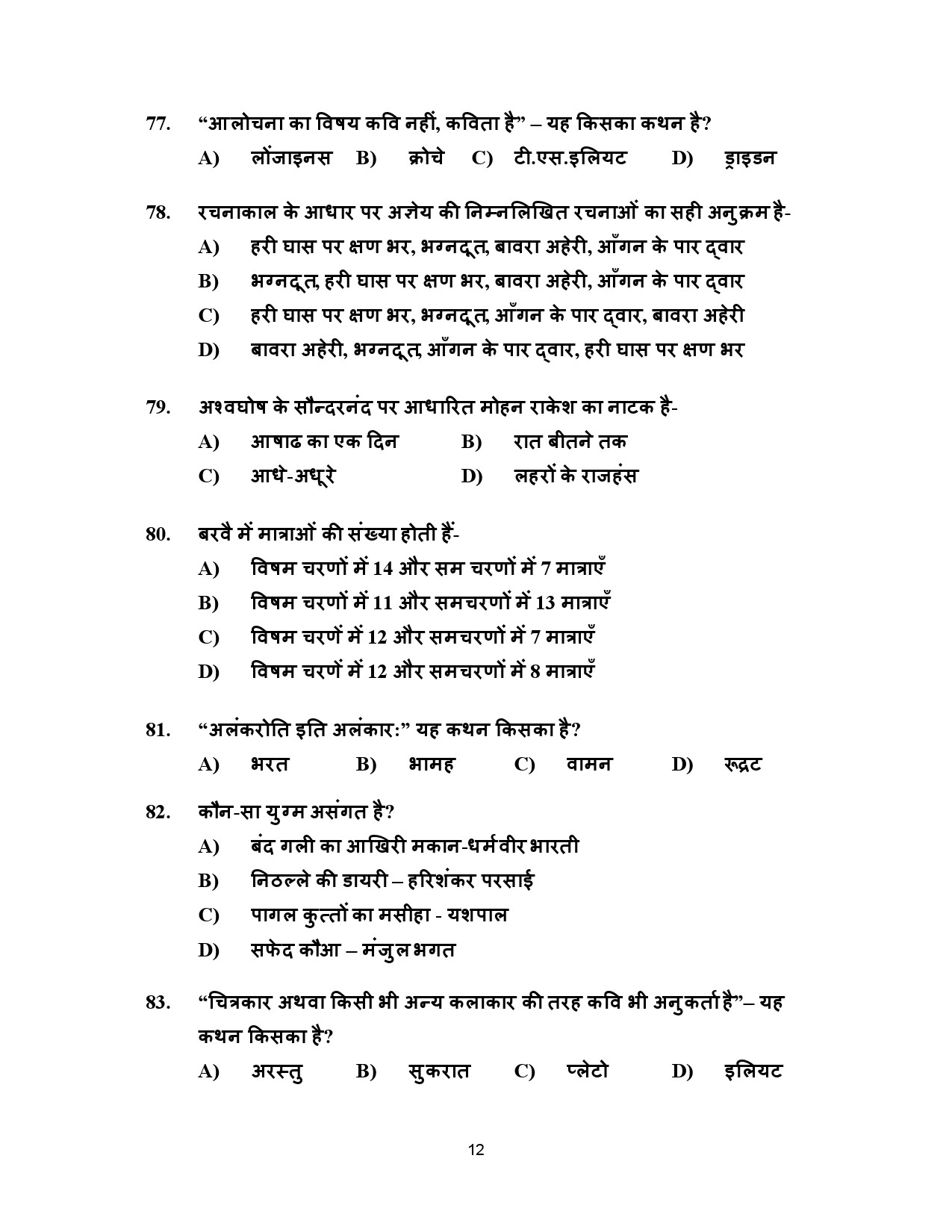 Kerala SET Hindi Exam Question Paper July 2023 12