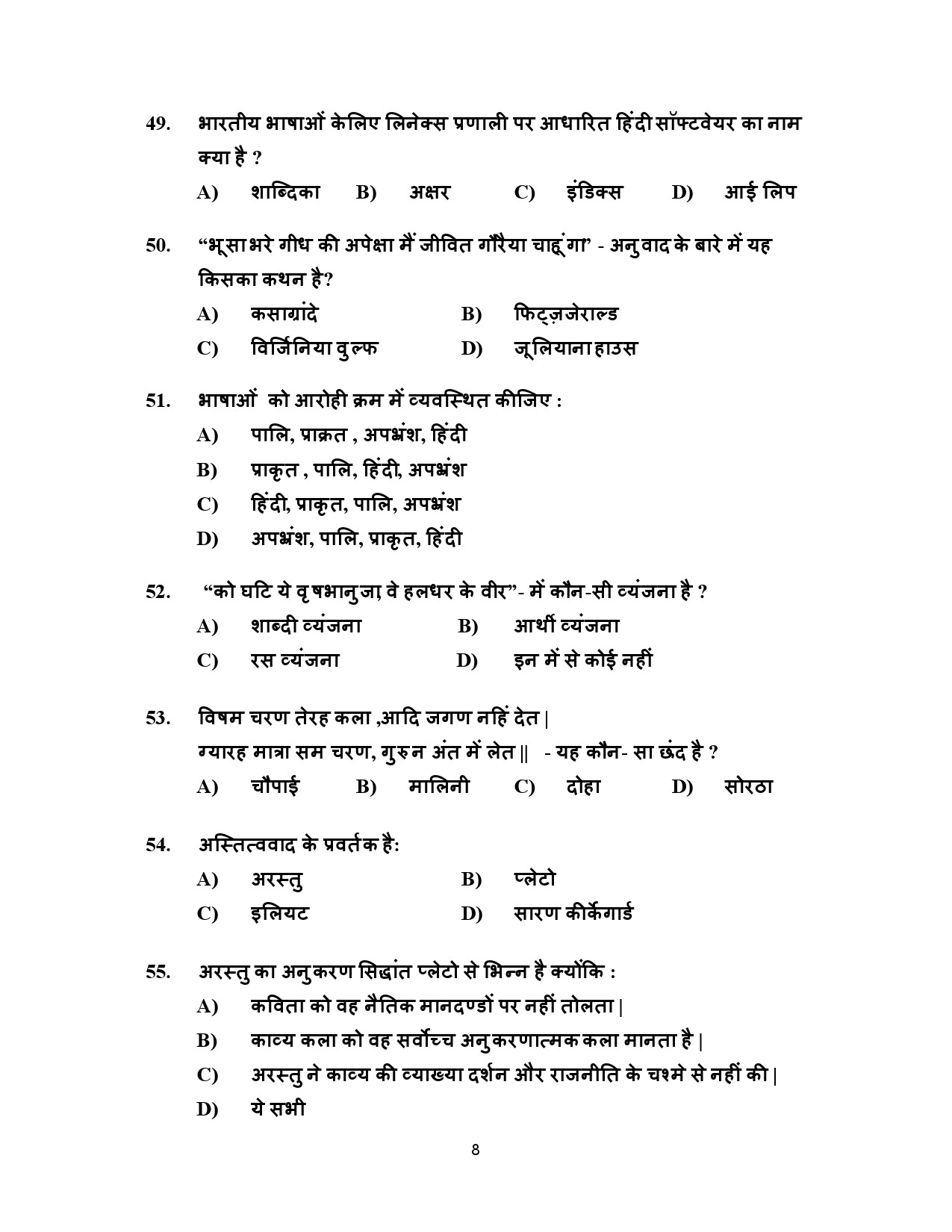 Kerala SET Hindi Exam Question Paper July 2023 8