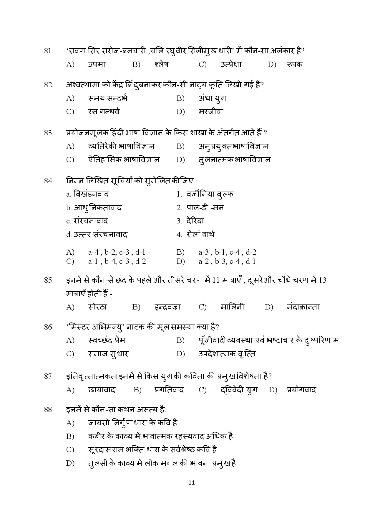 Kerala SET Hindi Exam Question Paper July 2024 11