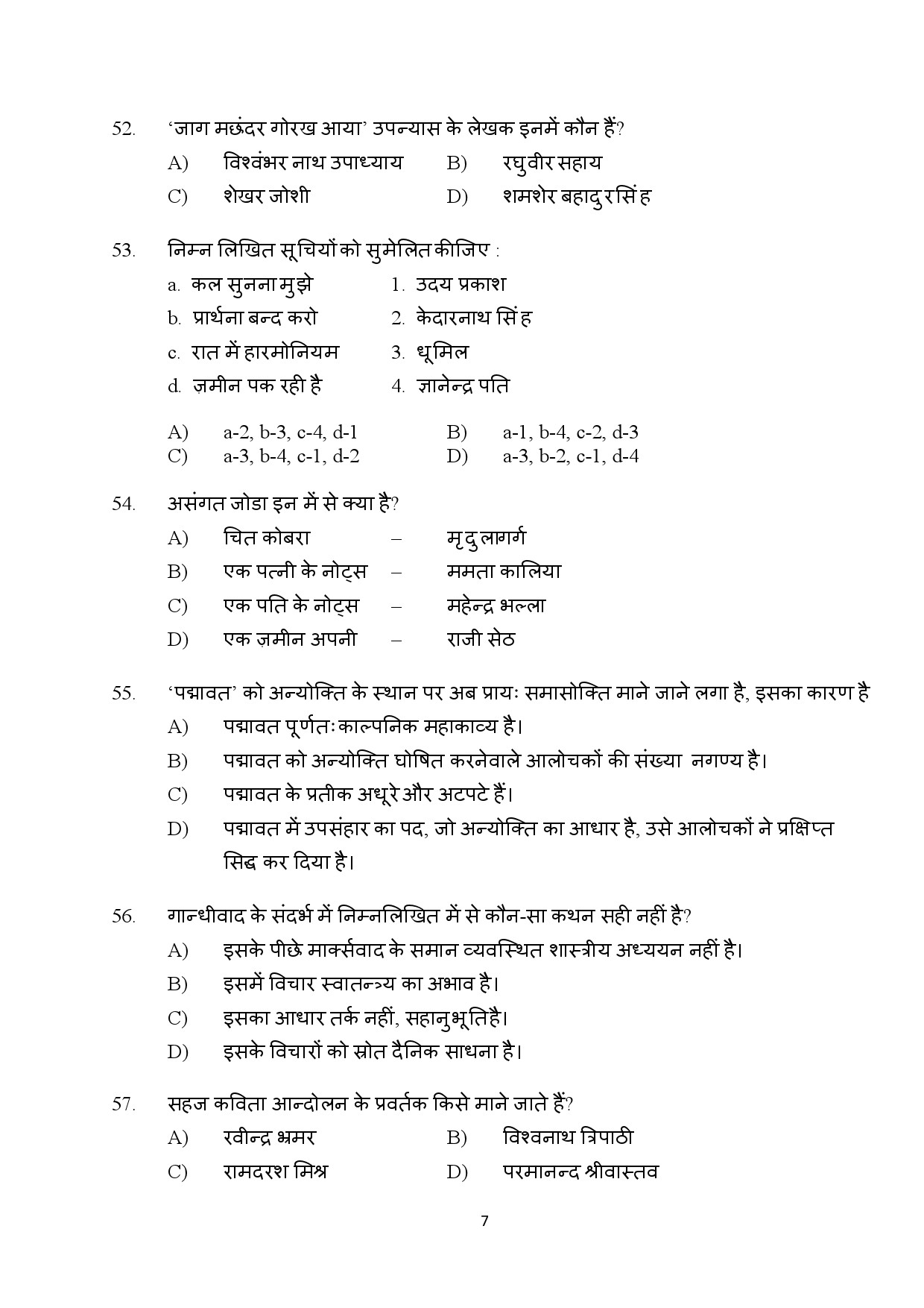 Kerala SET Hindi Exam Question Paper July 2024 7