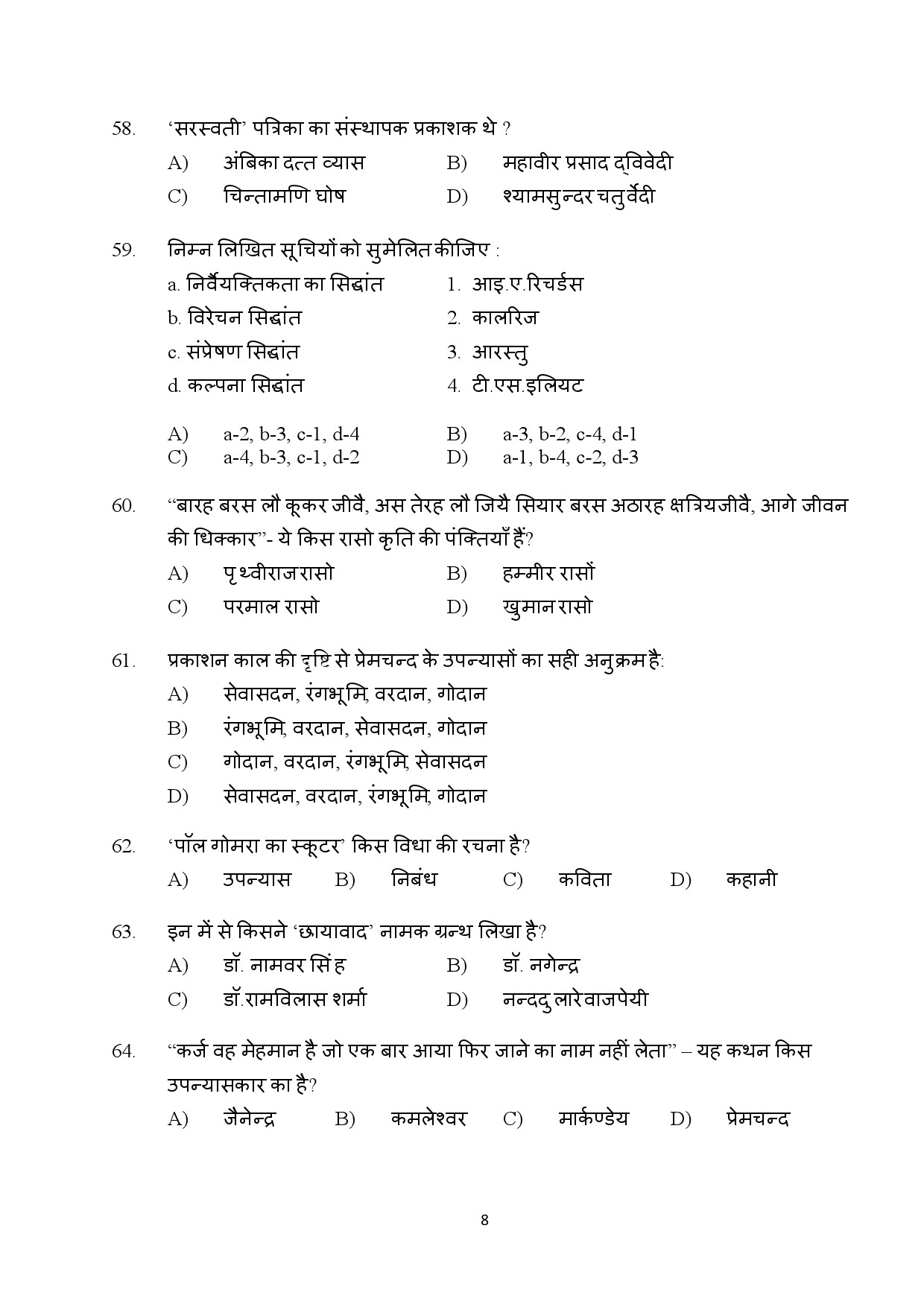 Kerala SET Hindi Exam Question Paper July 2024 8