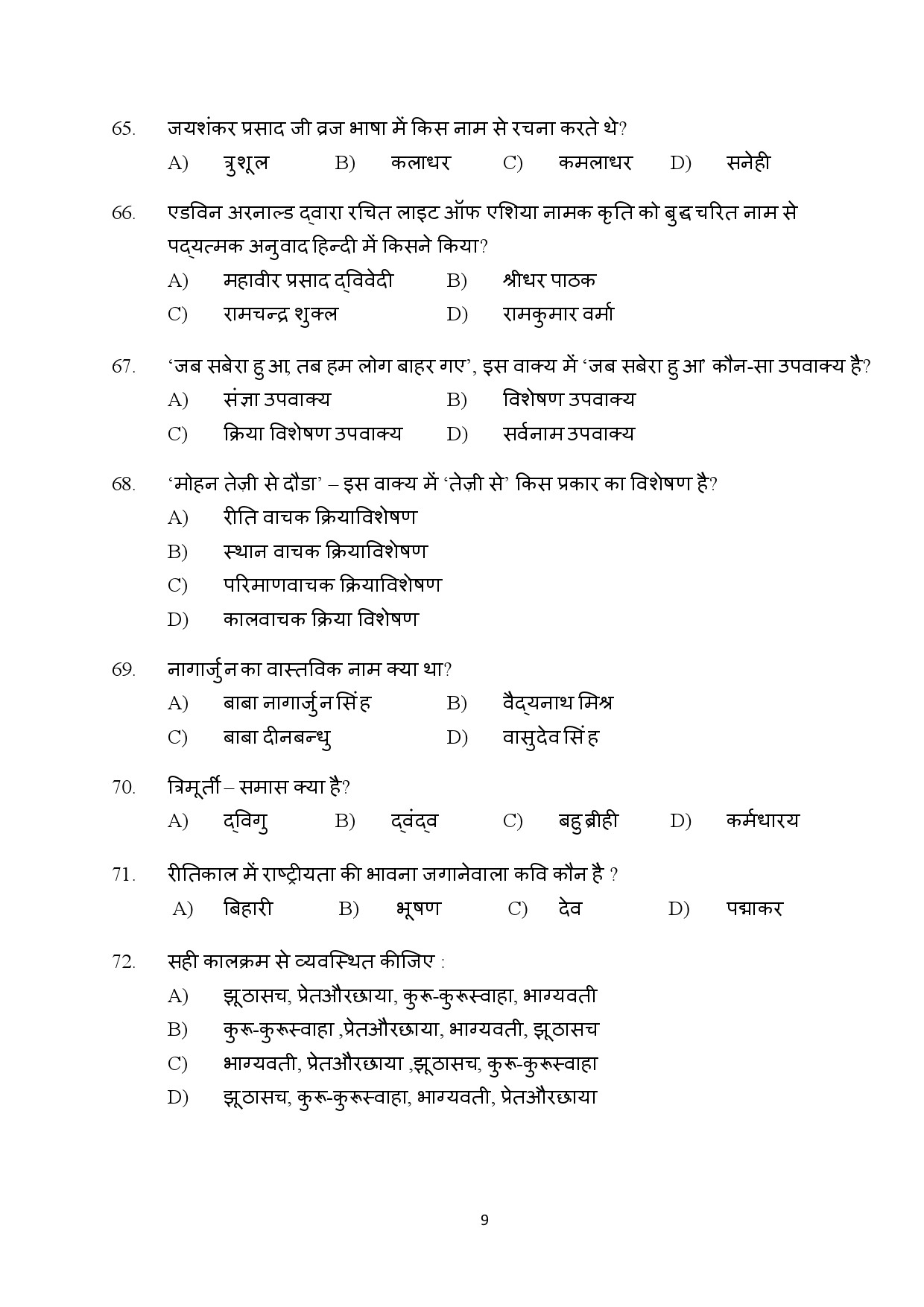 Kerala SET Hindi Exam Question Paper July 2024 9