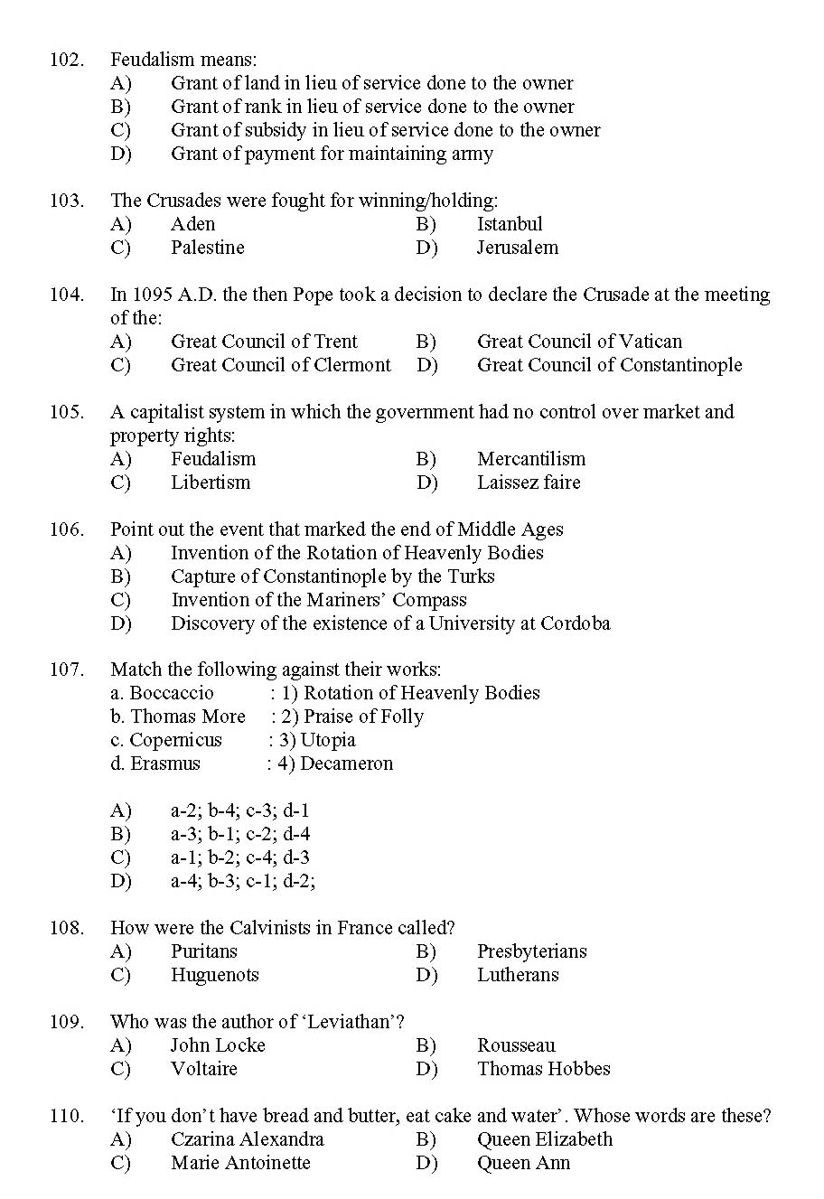 Kerala SET History Exam 2011 Question Code 91114 10