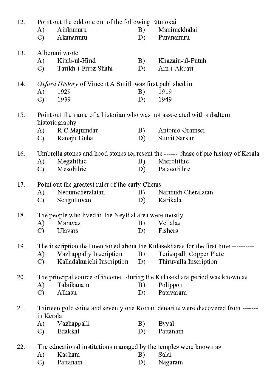 Kerala SET History Exam 2011 Question Code 91114 2