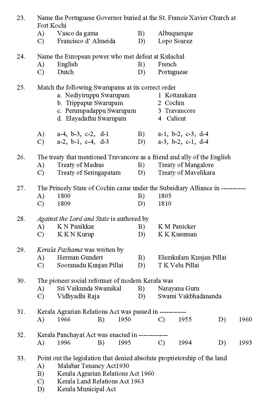 Kerala SET History Exam 2011 Question Code 91114 3