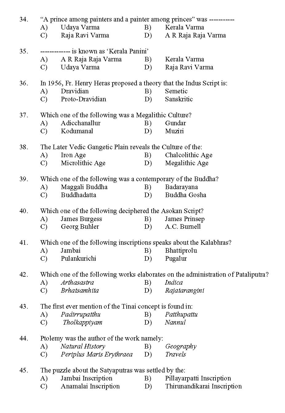 Kerala SET History Exam 2011 Question Code 91114 4