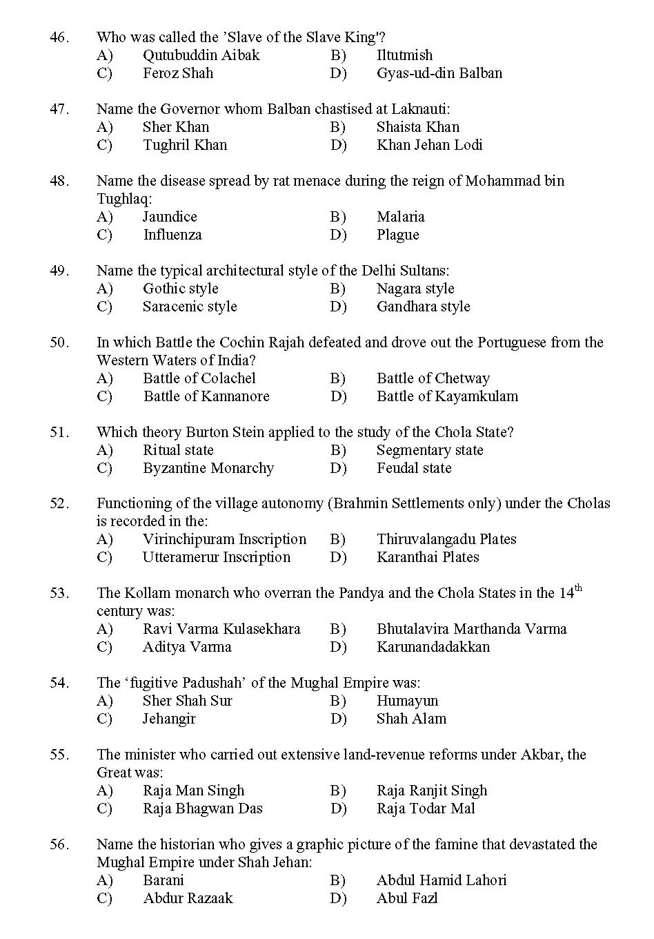 Kerala SET History Exam 2011 Question Code 91114 5