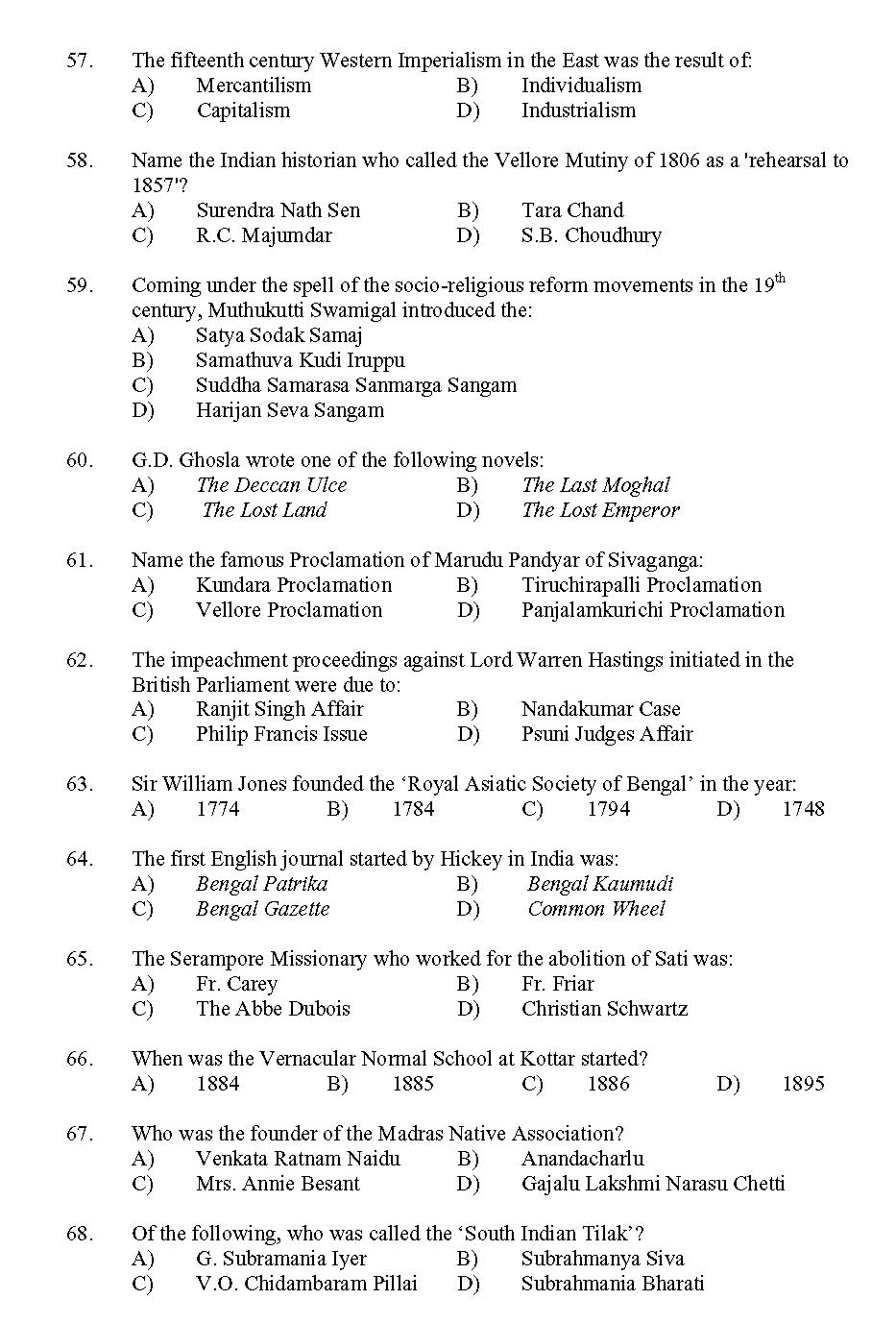 Kerala SET History Exam 2011 Question Code 91114 6