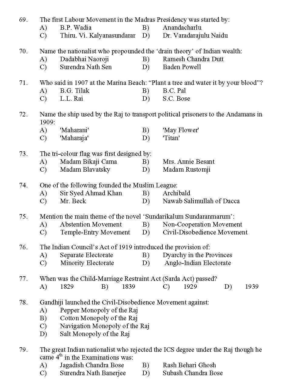 Kerala SET History Exam 2011 Question Code 91114 7