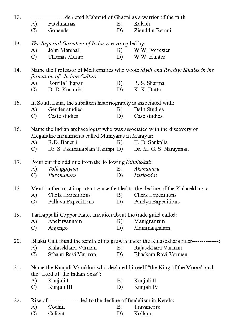 Kerala SET History Exam 2013 Question Code 13614 2
