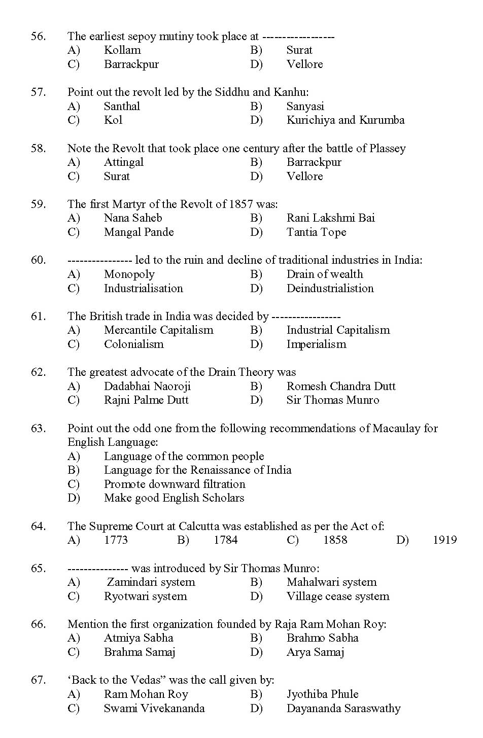 Kerala SET History Exam 2013 Question Code 13614 6