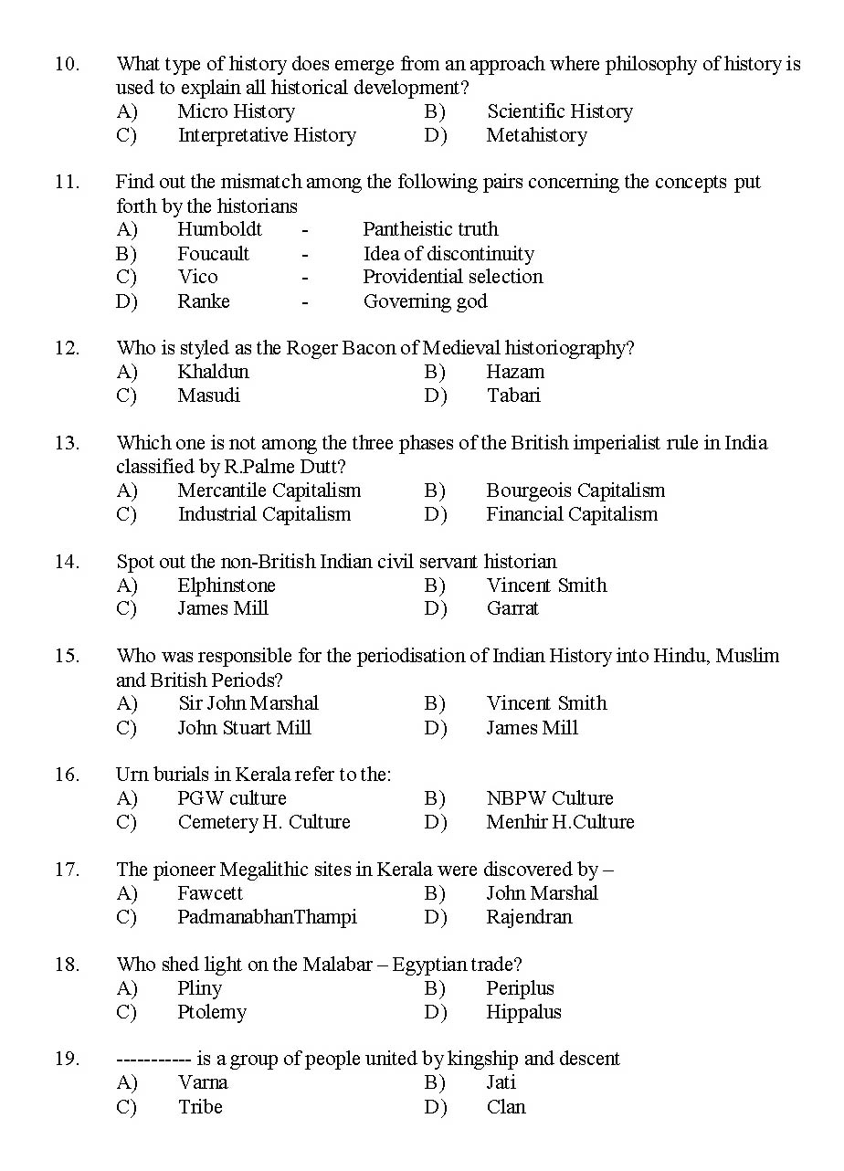 Kerala SET History Exam 2015 Question Code 15614 2