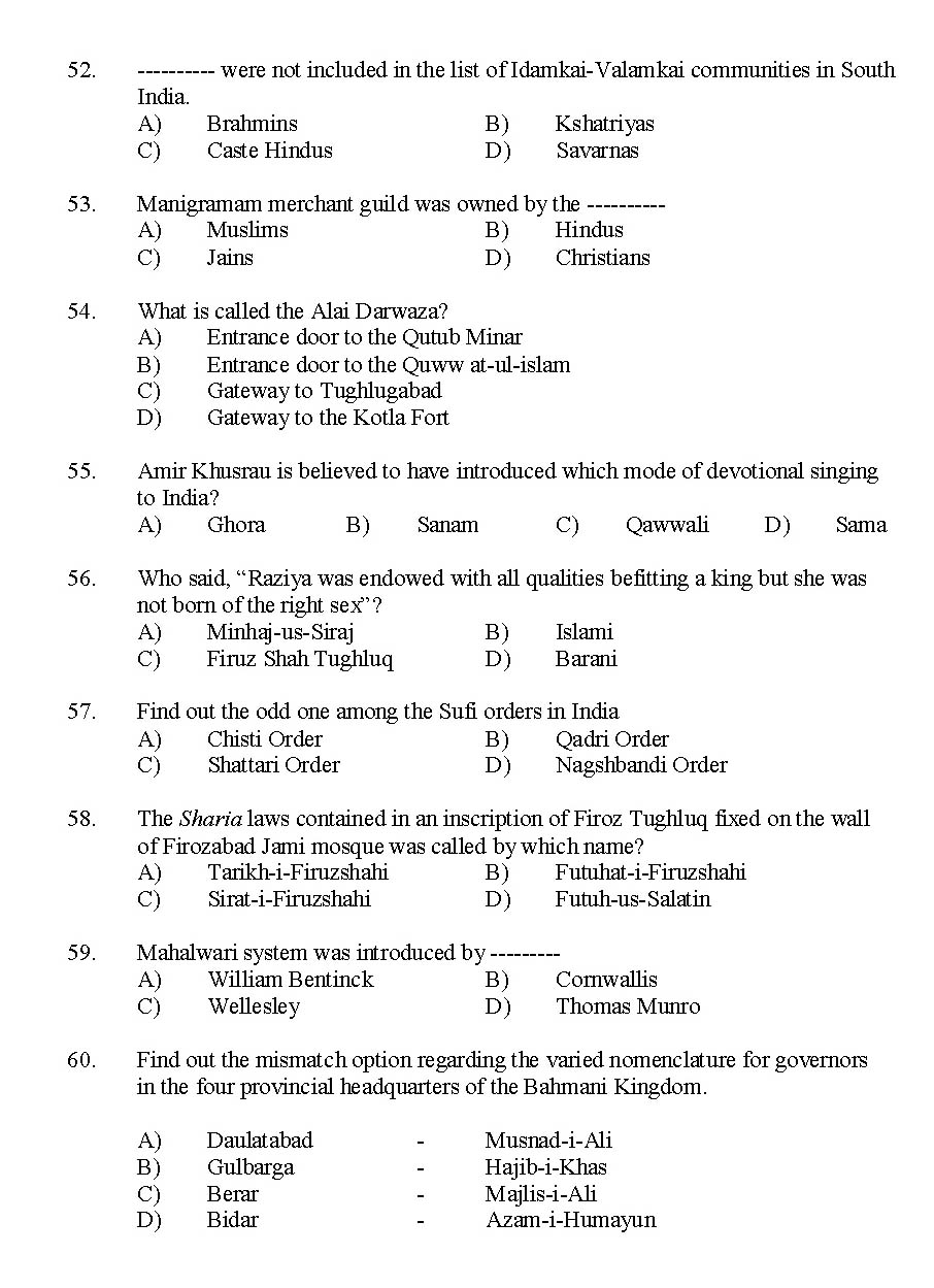 Kerala SET History Exam 2015 Question Code 15614 6
