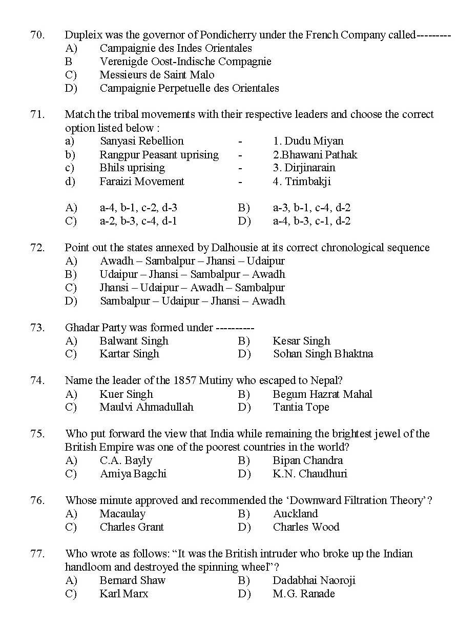 Kerala SET History Exam 2015 Question Code 15614 8