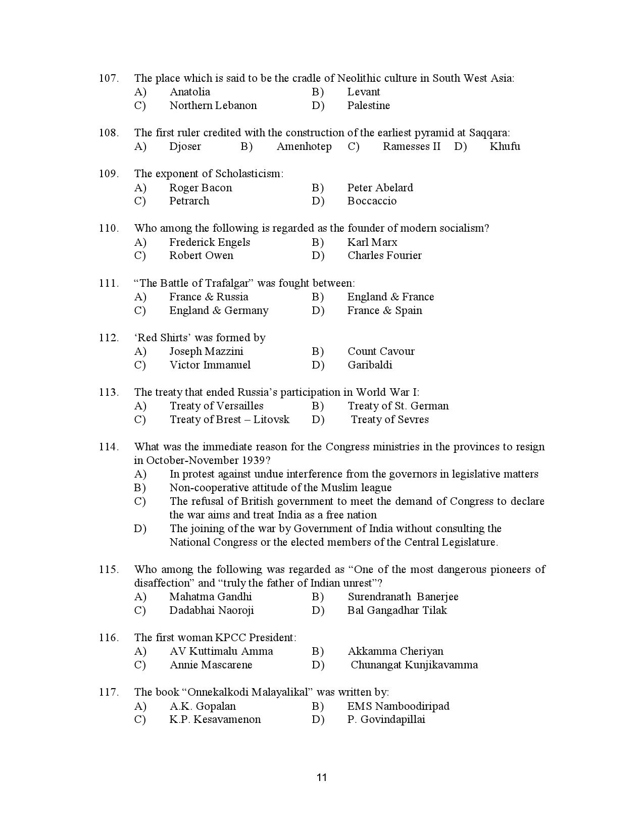 Kerala SET History Exam Question Paper January 2023 11