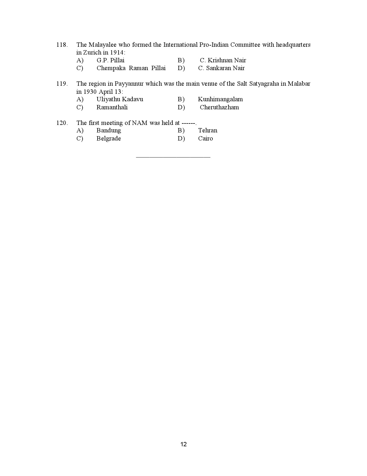 Kerala SET History Exam Question Paper January 2023 12