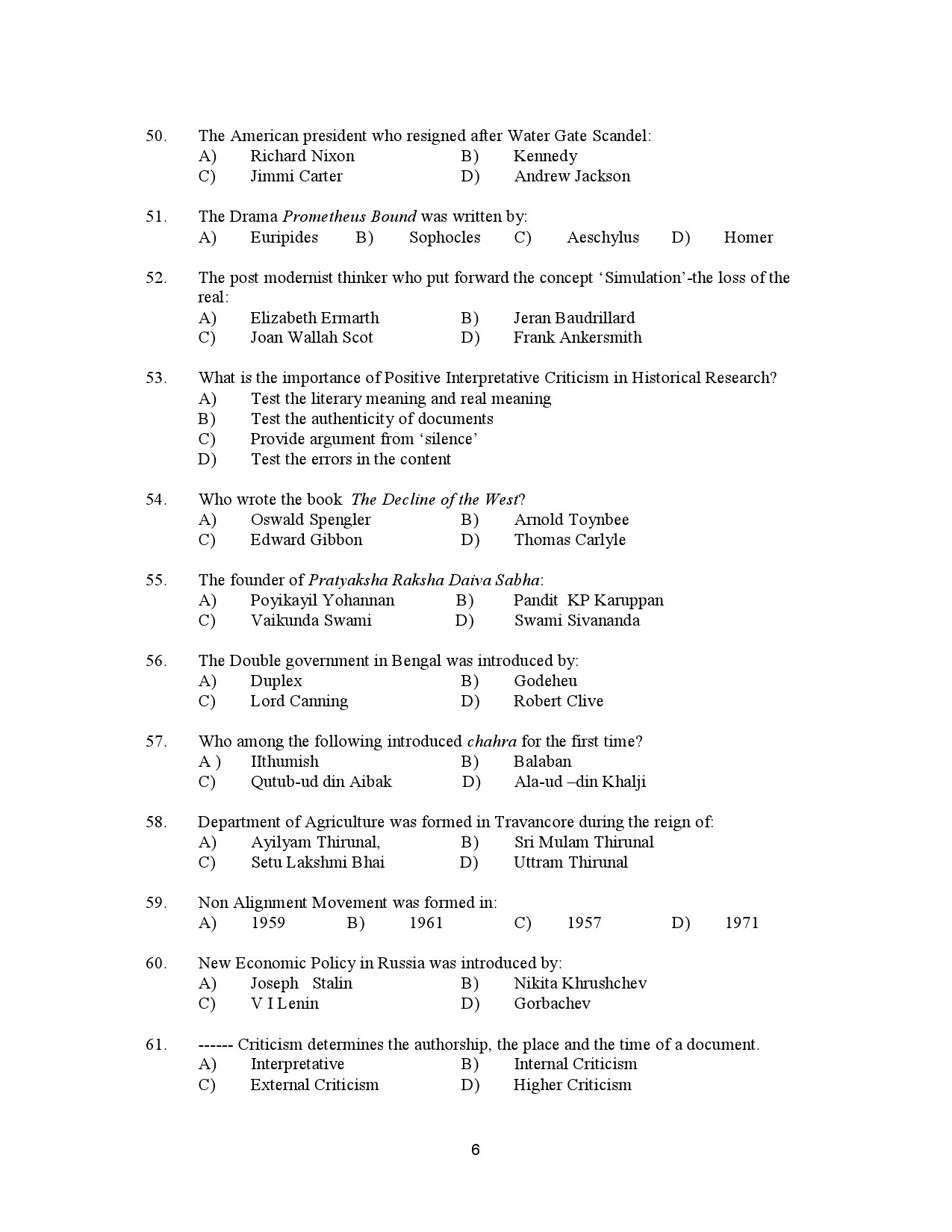 Kerala SET History Exam Question Paper January 2023 6