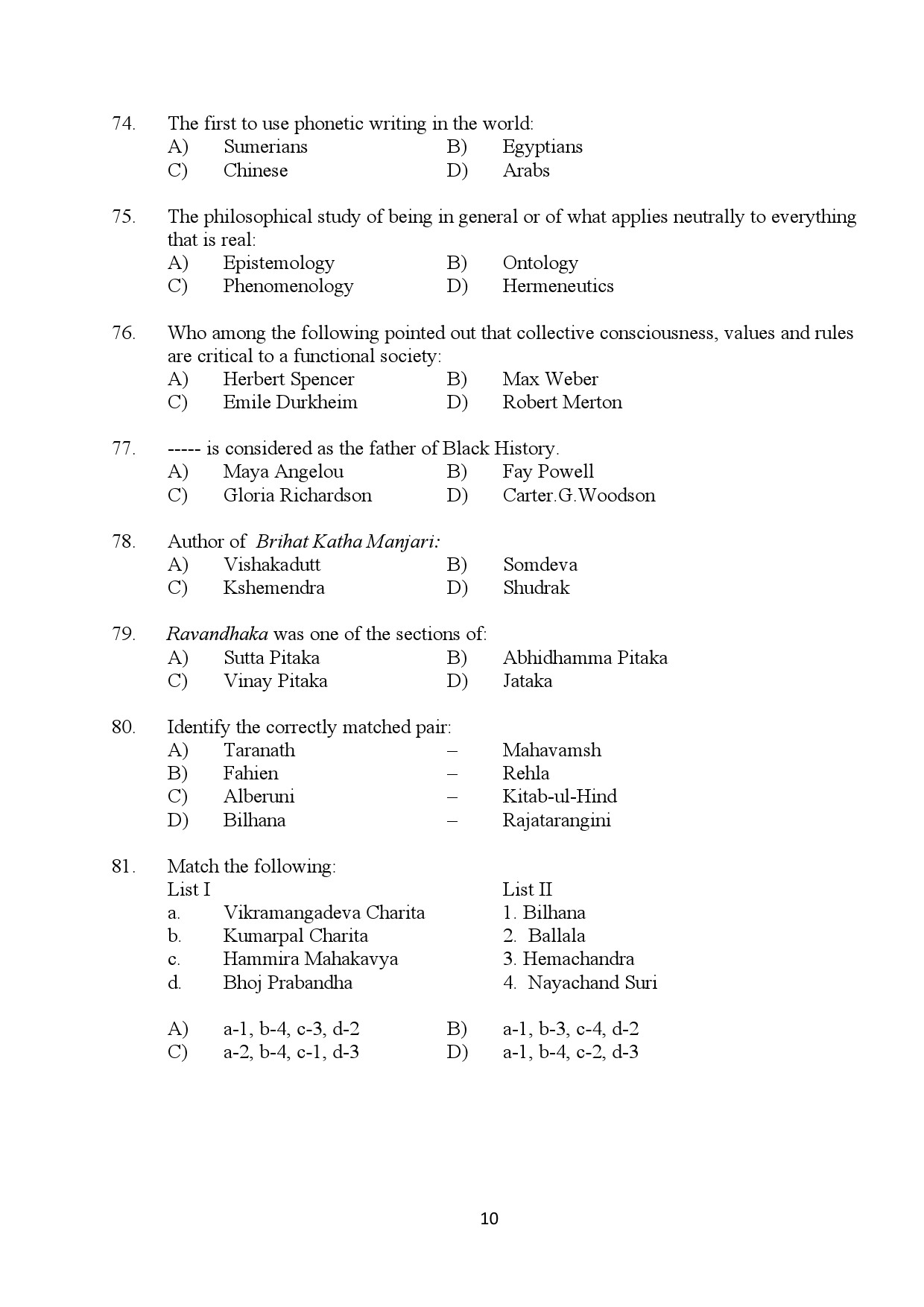 Kerala SET History Exam Question Paper January 2024 10