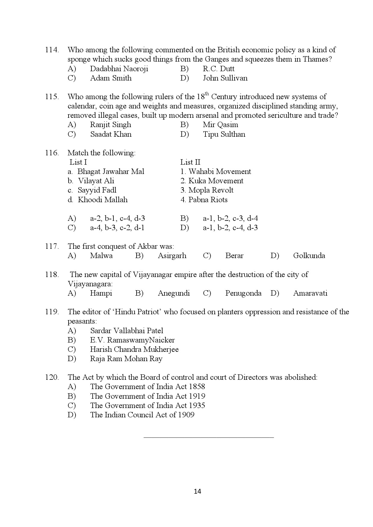 Kerala SET History Exam Question Paper January 2024 14