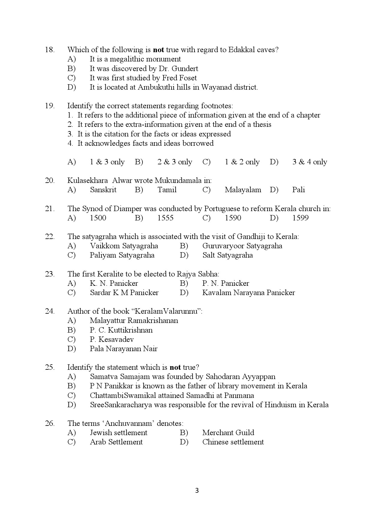 Kerala SET History Exam Question Paper January 2024 3