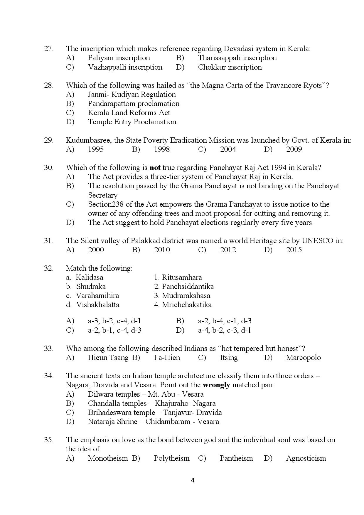 Kerala SET History Exam Question Paper January 2024 4