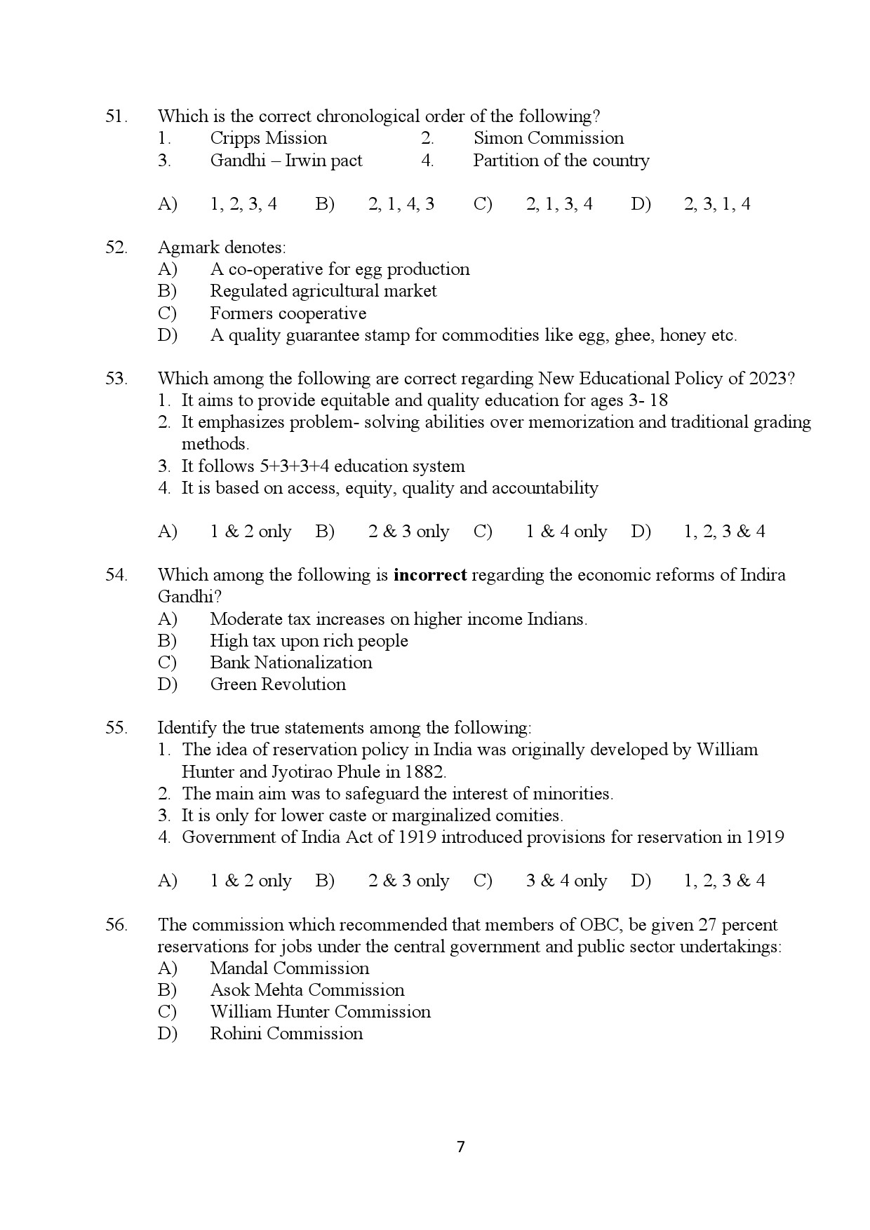 Kerala SET History Exam Question Paper January 2024 7