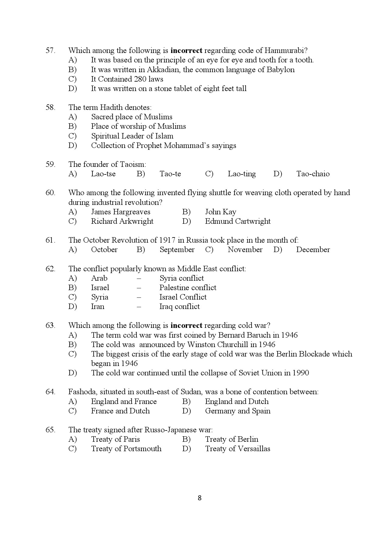 Kerala SET History Exam Question Paper January 2024 8