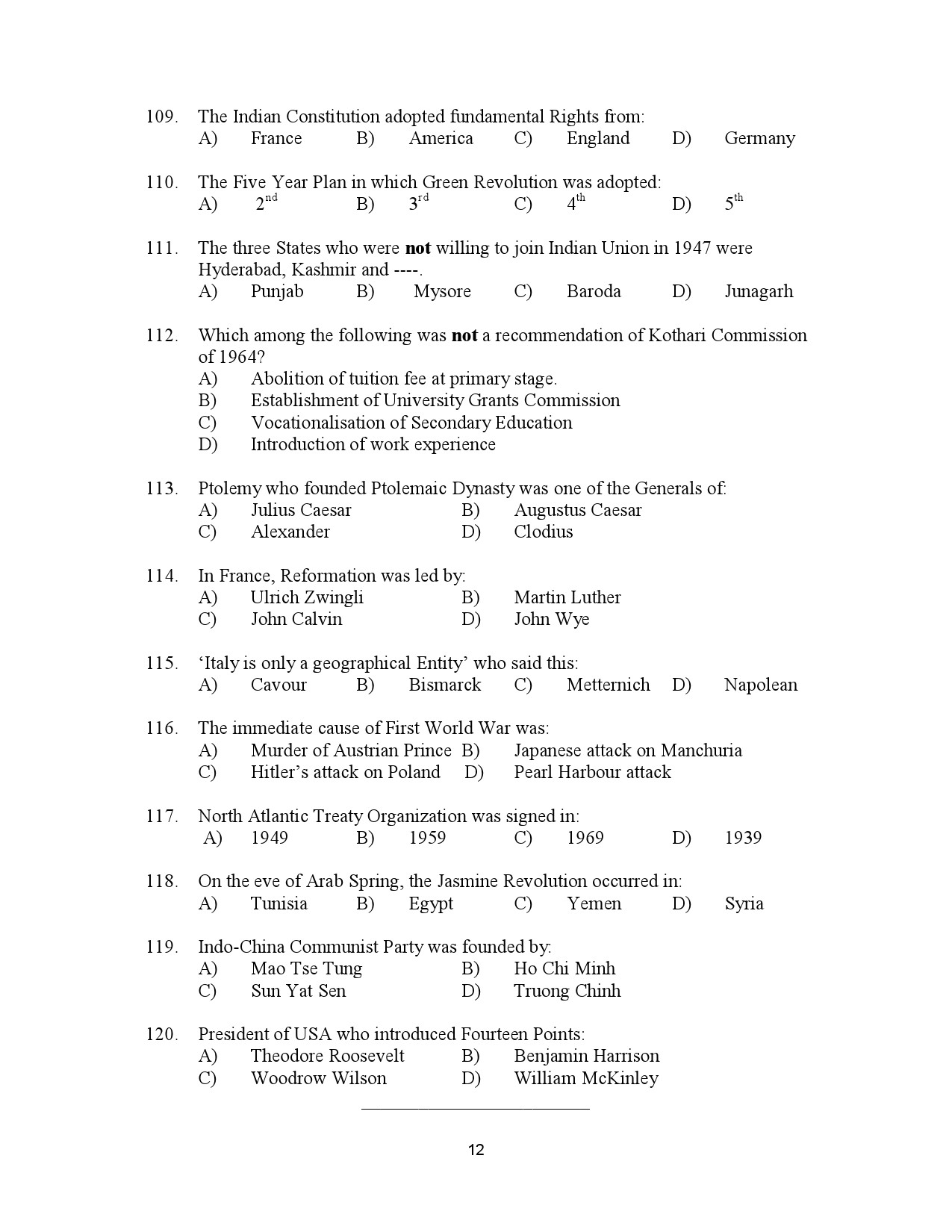 Kerala SET History Exam Question Paper July 2023 12