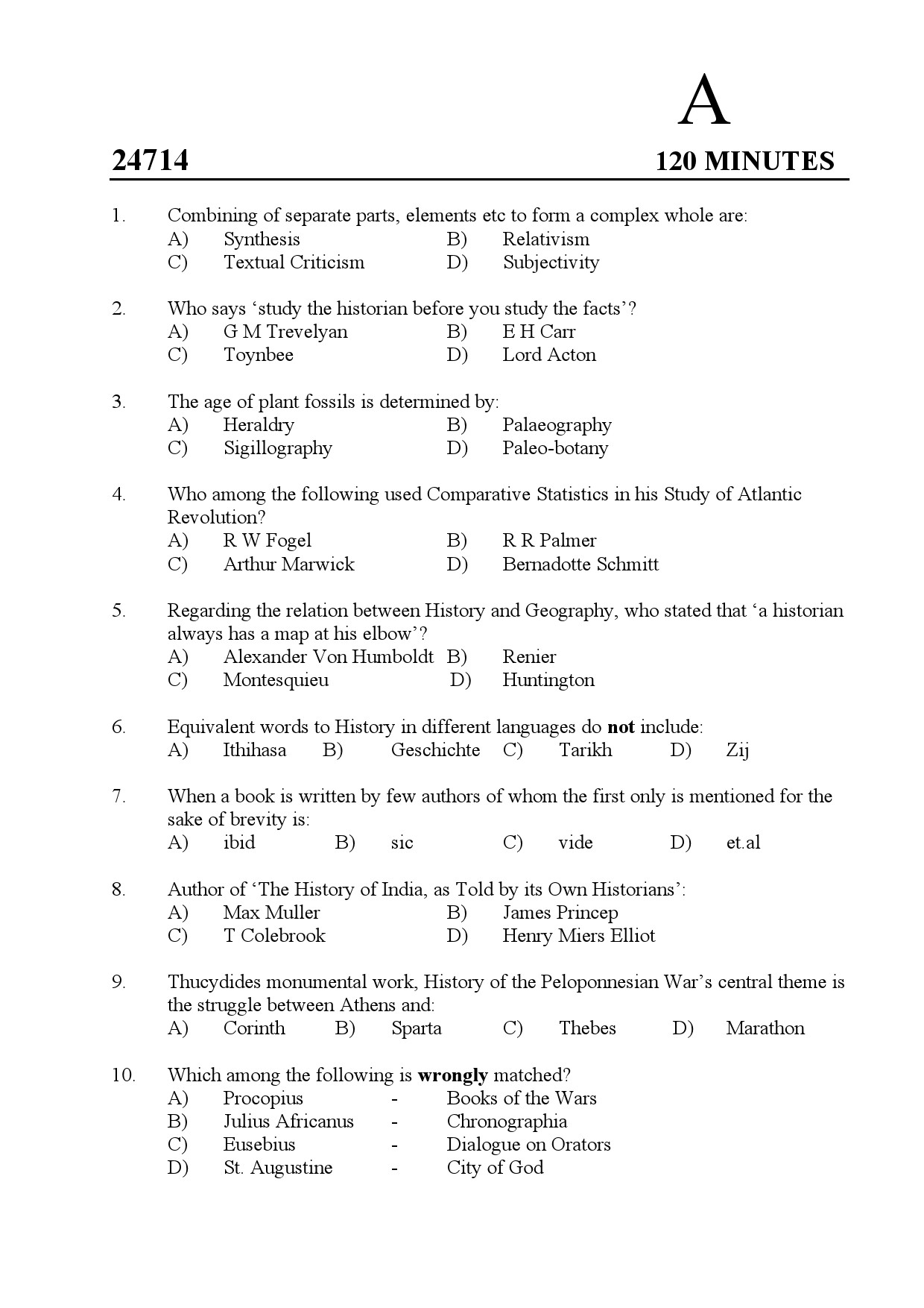 Kerala SET History Exam Question Paper July 2024 1