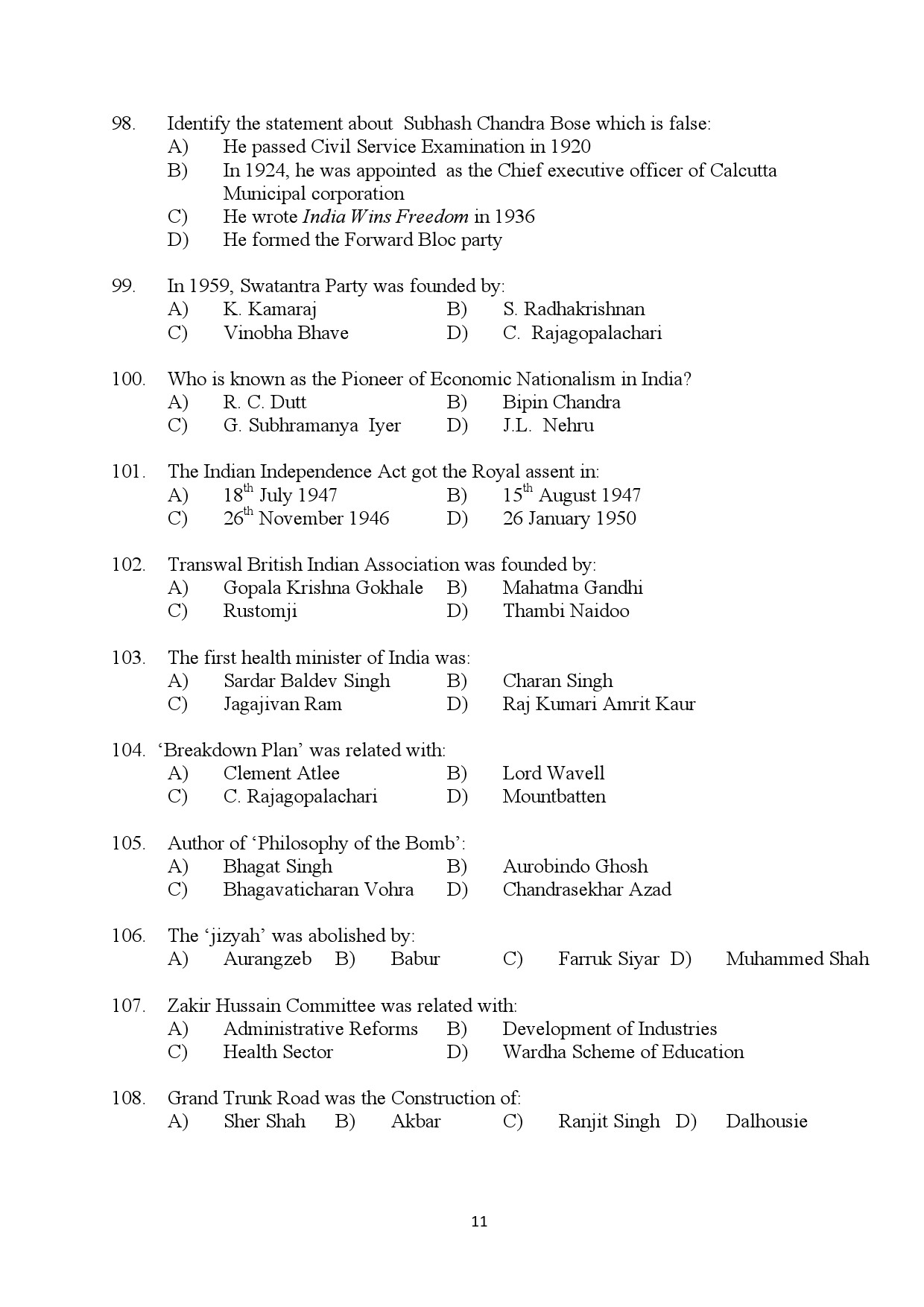 Kerala SET History Exam Question Paper July 2024 11