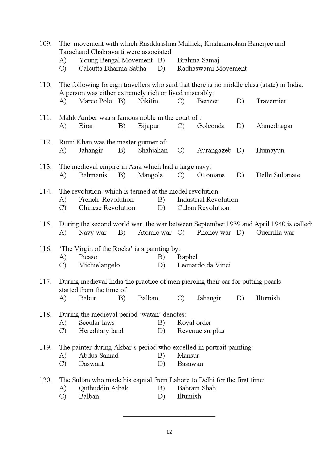 Kerala SET History Exam Question Paper July 2024 12