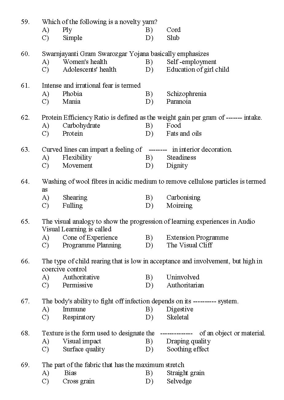 Kerala SET Home Science Exam 2014 Question Code 14215 6