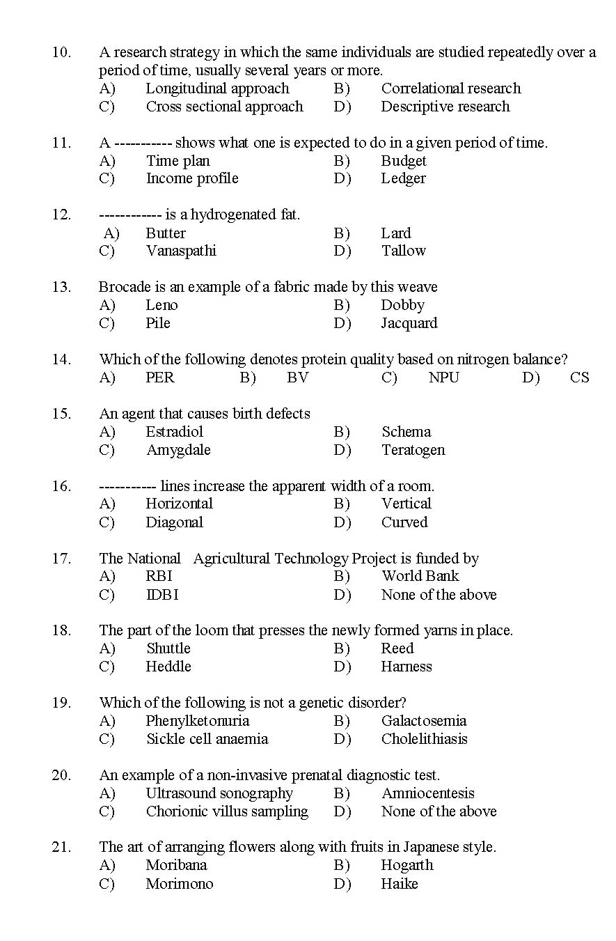 Kerala SET Home Science Exam 2015 Question Code 15615 2