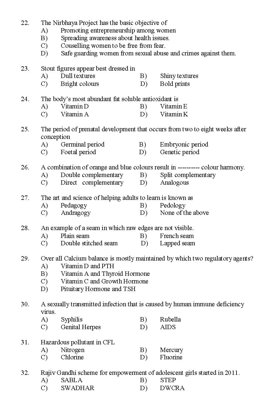 Kerala SET Home Science Exam 2015 Question Code 15615 3