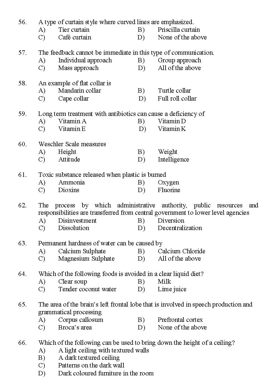 Kerala SET Home Science Exam 2015 Question Code 15615 6