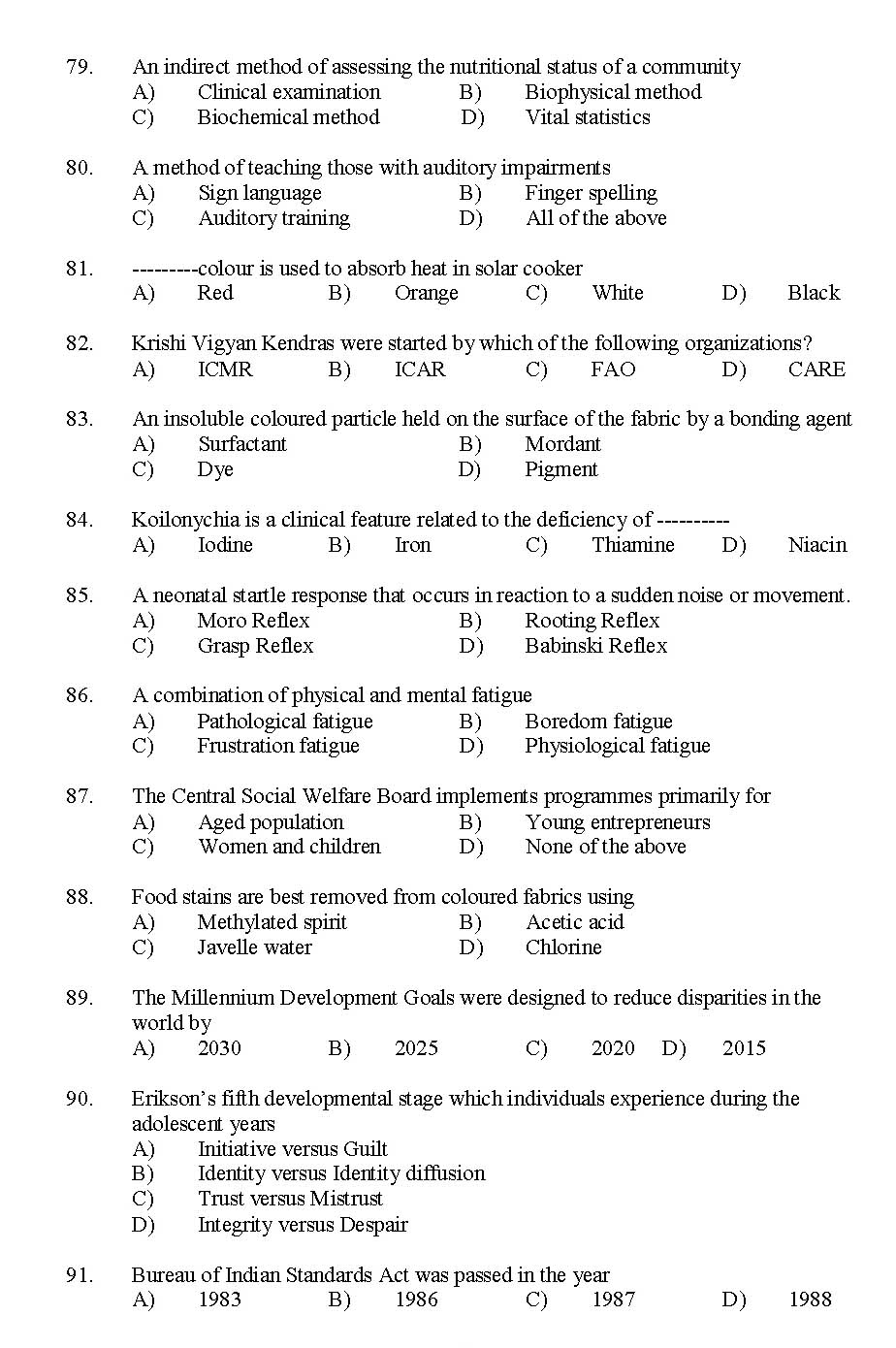 Kerala SET Home Science Exam 2015 Question Code 15615 8